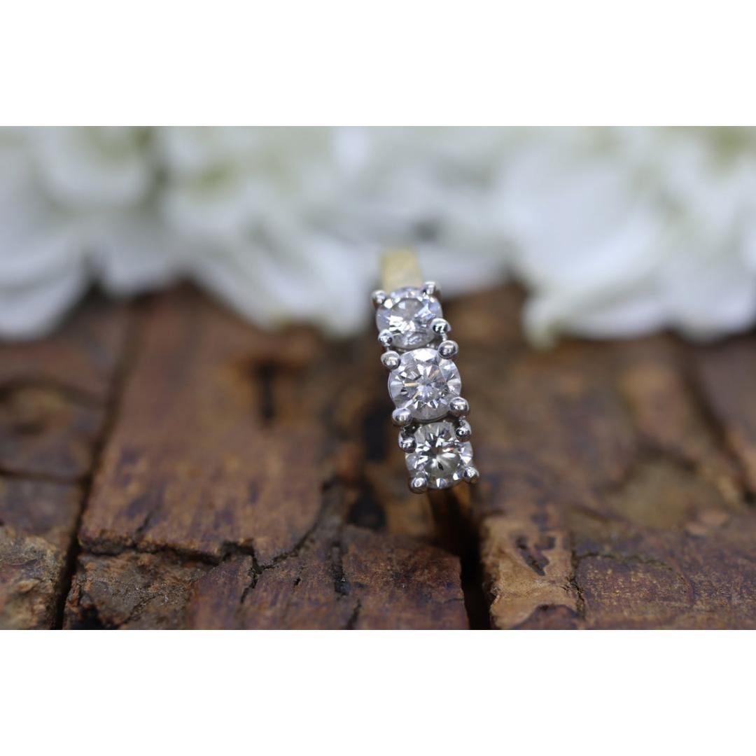 Round Cut 14k Diamond trio ring. 3 stone Diamond .58tcws Ring. Engagement Ring. Solitaire For Sale