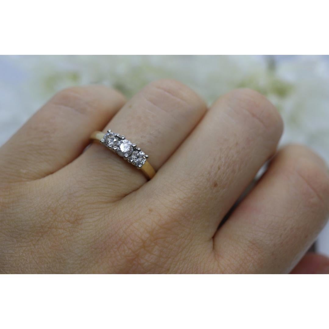 Women's 14k Diamond trio ring. 3 stone Diamond .58tcws Ring. Engagement Ring. Solitaire For Sale