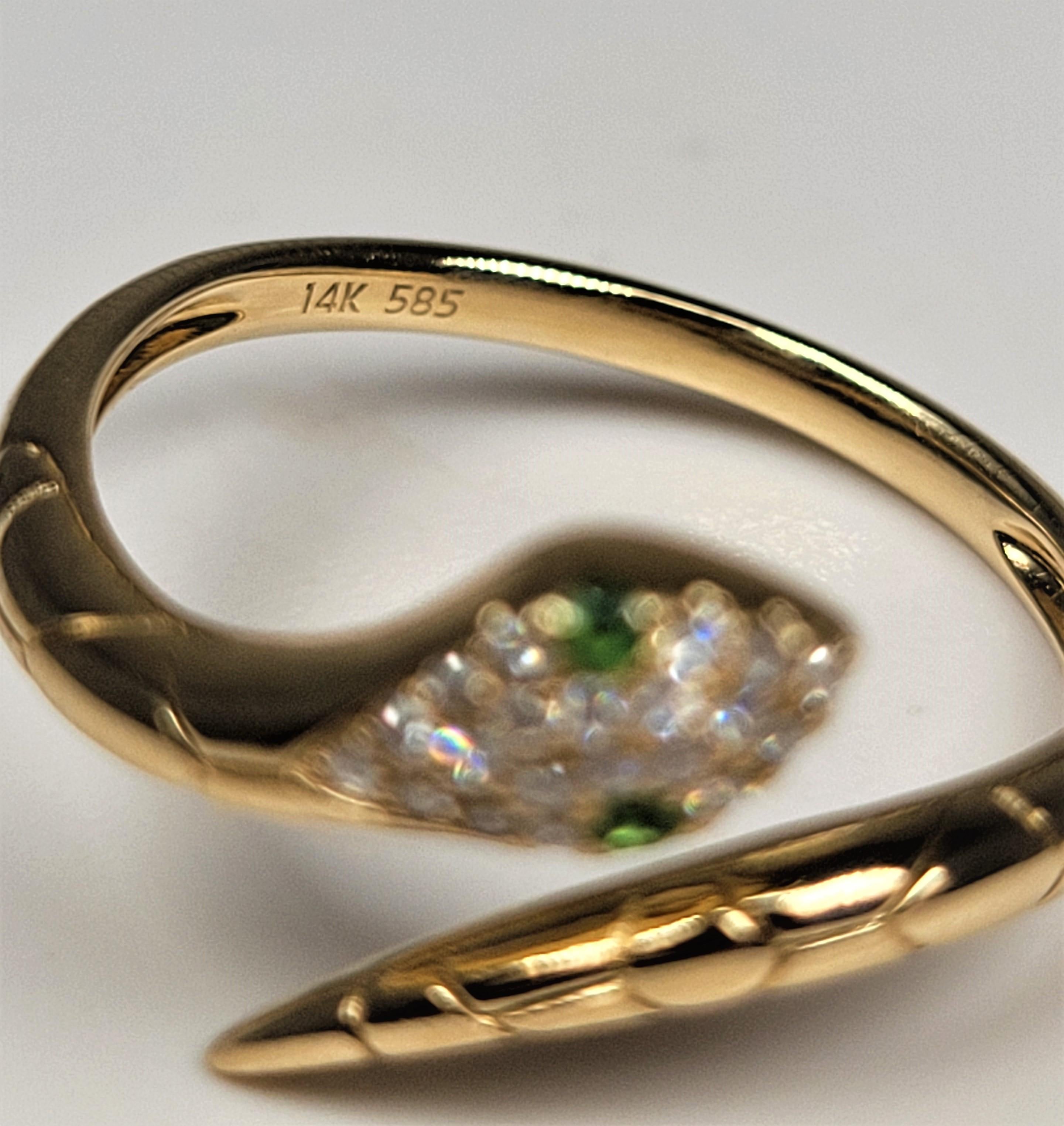 Women's or Men's 14K Diamond Tsavorite Snake Ring
