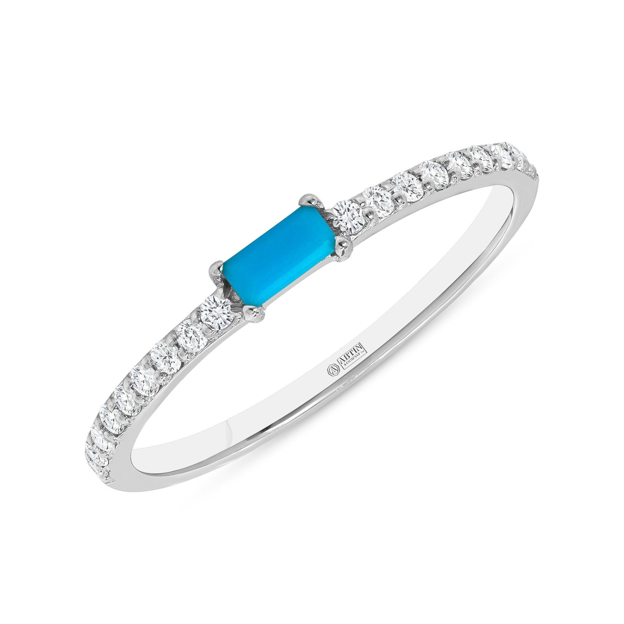 Contemporary 14K Diamond & Turquoise Stackable Band  For Sale