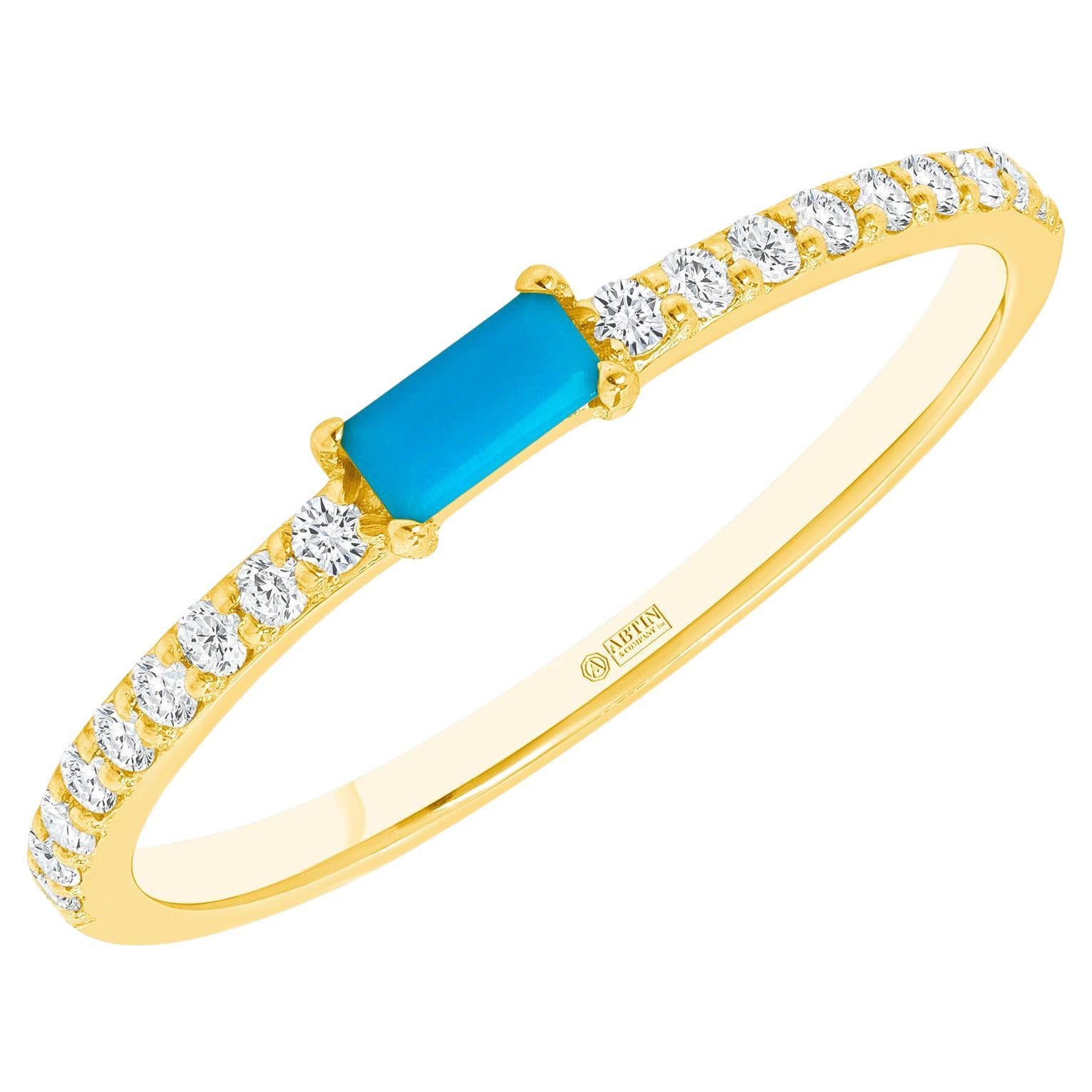 14K Diamond & Turquoise Stackable Band  For Sale