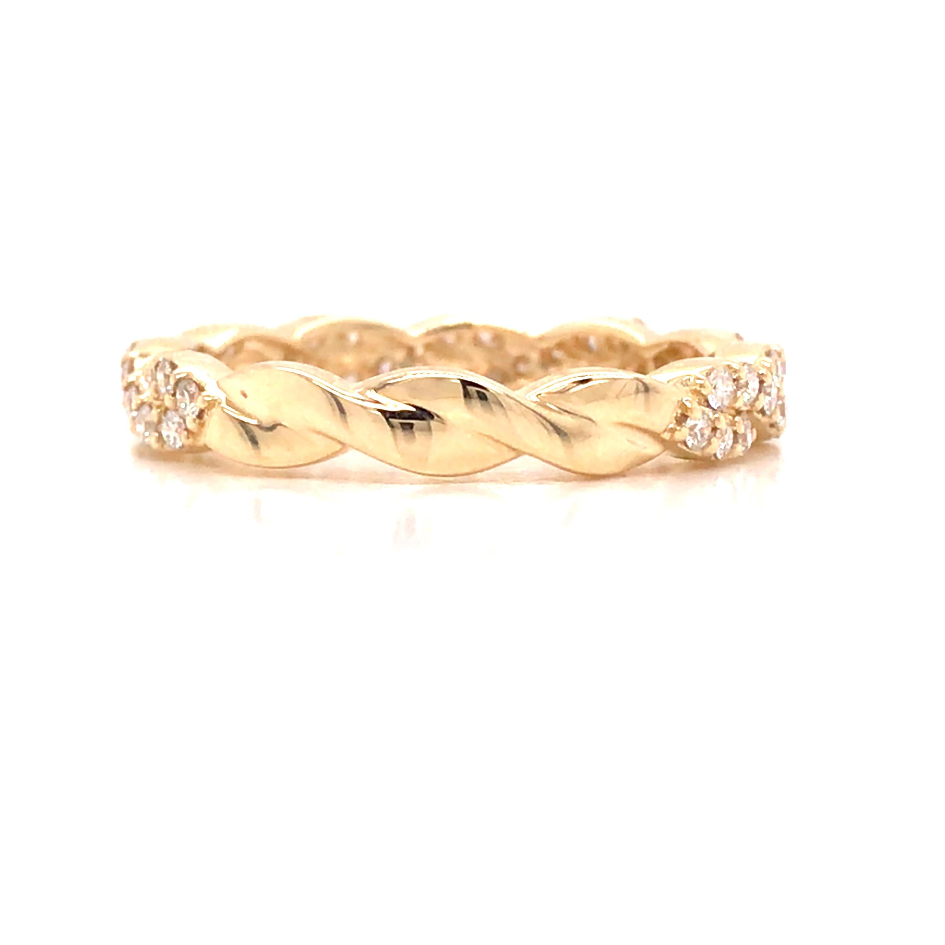 Women's 14K Diamond Twist Band Yellow Gold For Sale