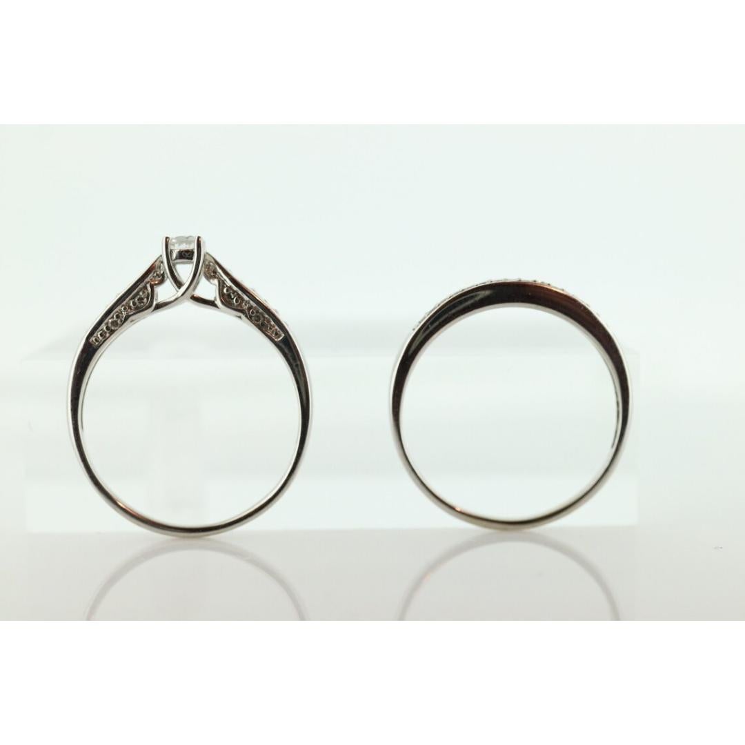 Women's 14k Diamond Wedding Ring Set. Delicate White gold Engagement and Wedding rings. For Sale