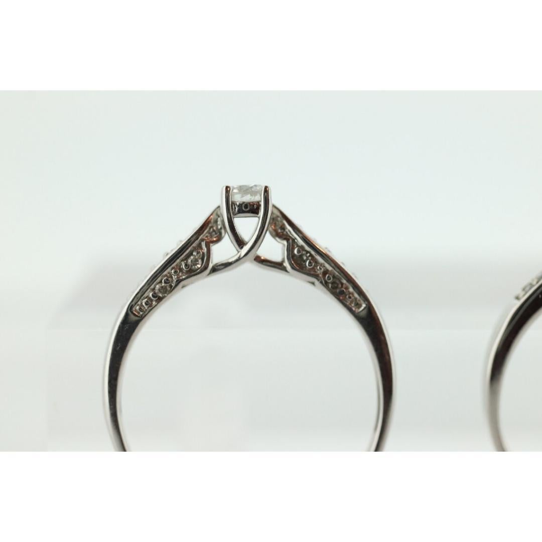 14k Diamond Wedding Ring Set. Delicate White gold Engagement and Wedding rings. For Sale 1