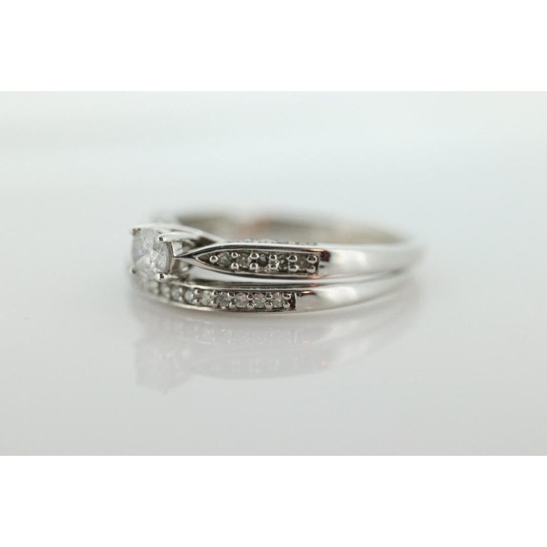 14k Diamond Wedding Ring Set. Delicate White gold Engagement and Wedding rings. For Sale 2