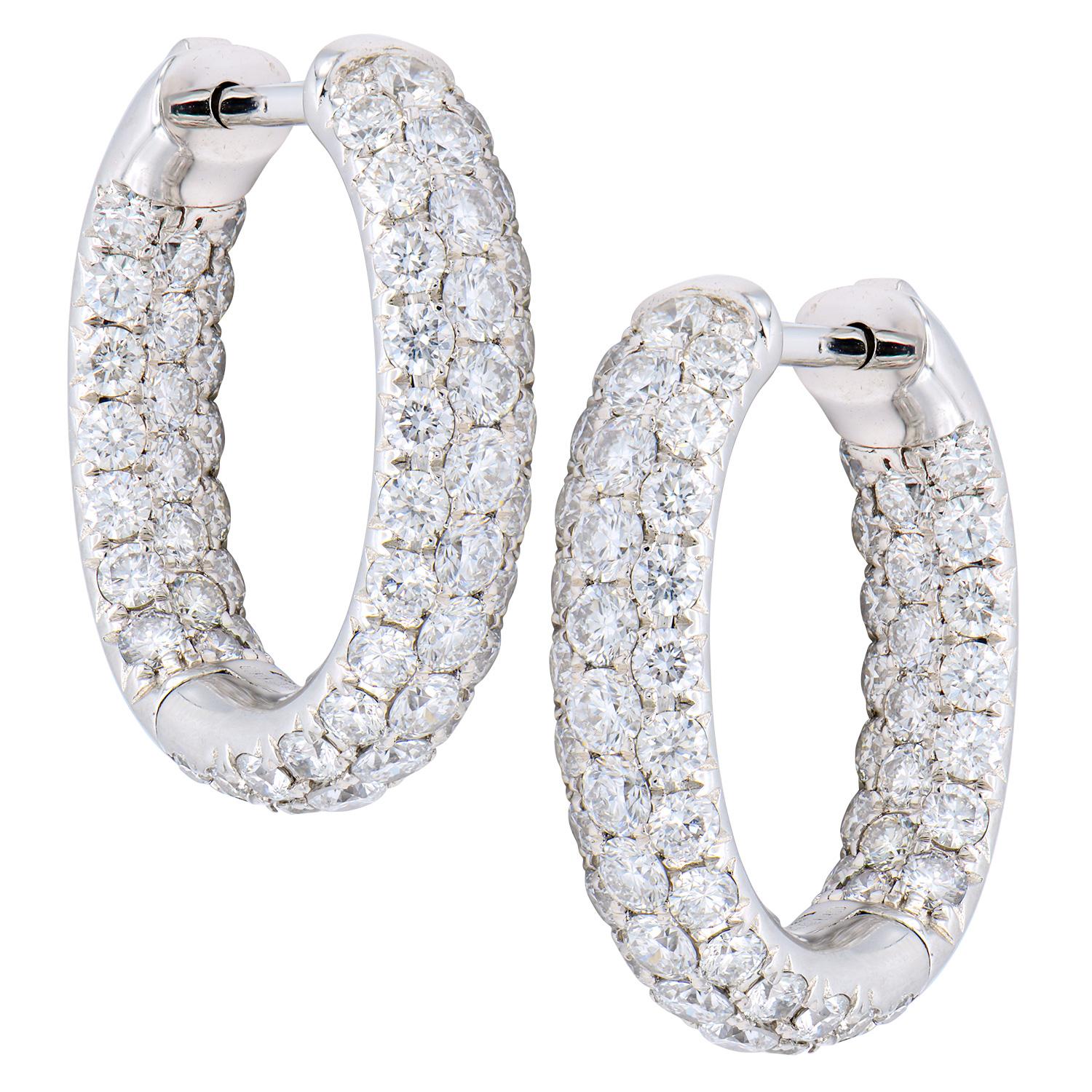 Contemporary 14K Diamonds Inside and Out Hoop Earrings For Sale