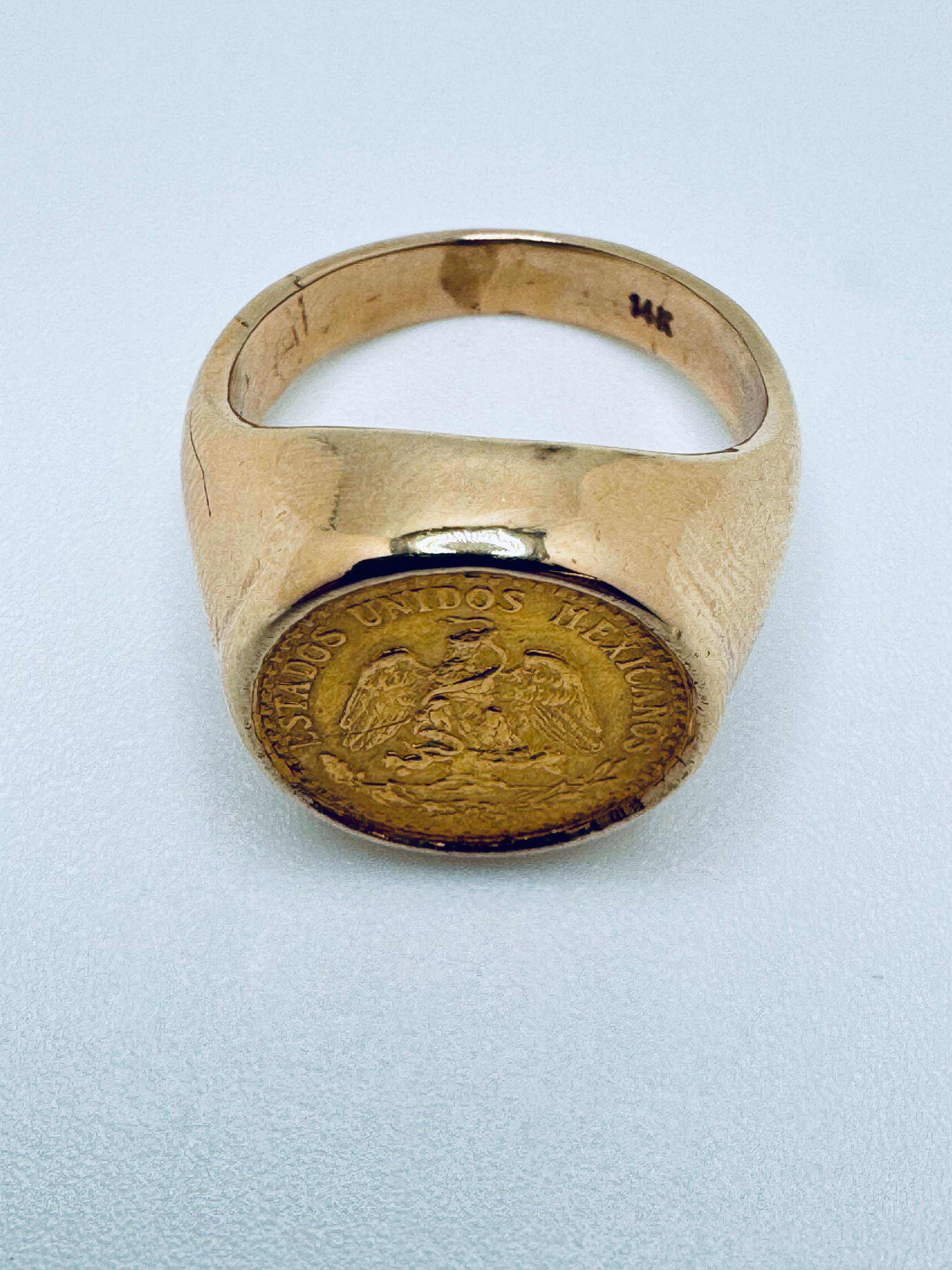 Anillo Dos Pesos 14K Moneda Mexicana en venta 1