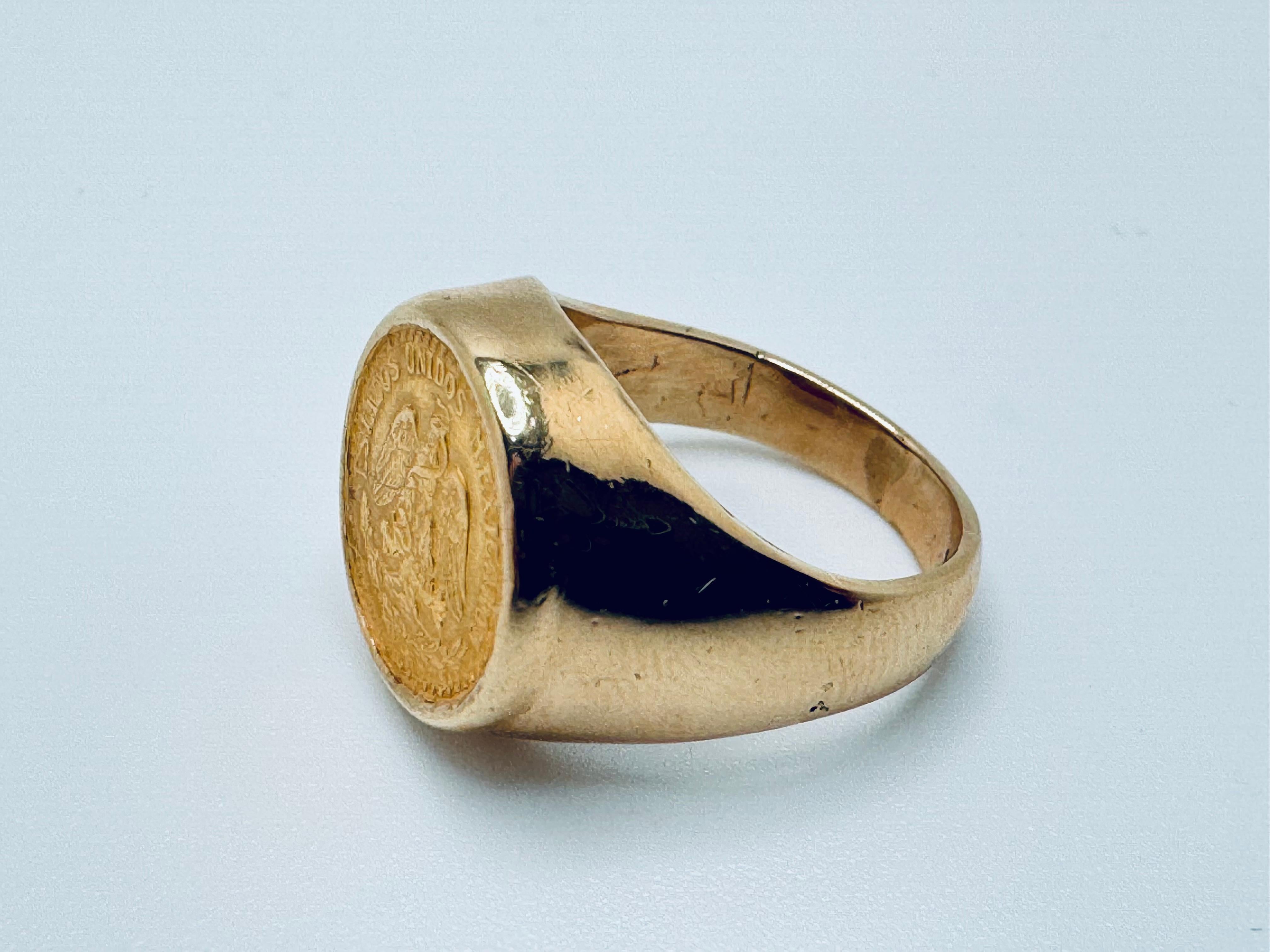 Anillo Dos Pesos 14K Moneda Mexicana en venta 2