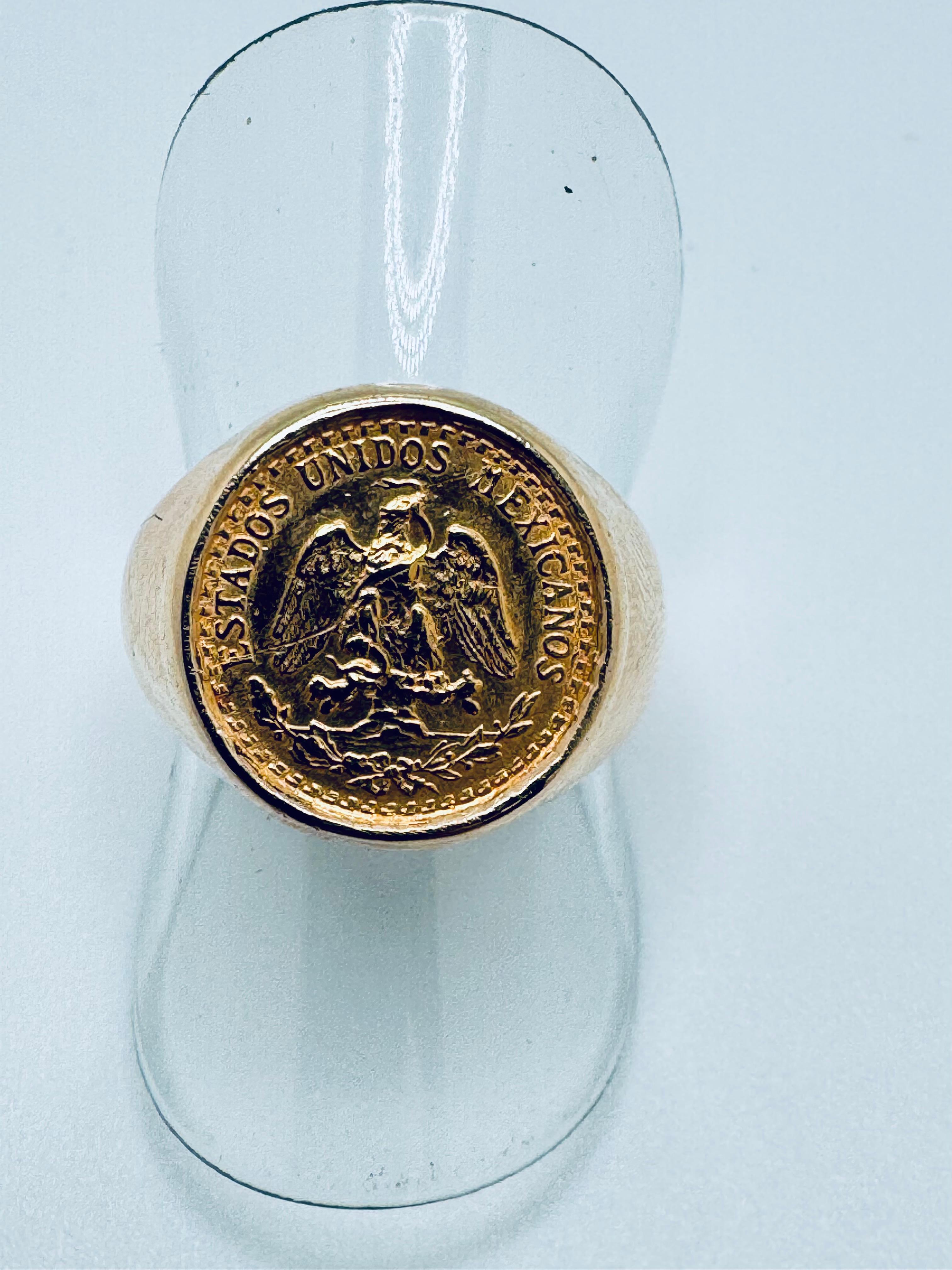 Anillo Dos Pesos 14K Moneda Mexicana en venta 4