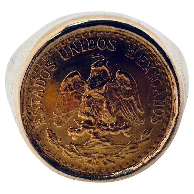 Menico Rings 10K Yellow Gold Mexico Gold 5 Peso Ring 12g For Sale at 1stDibs