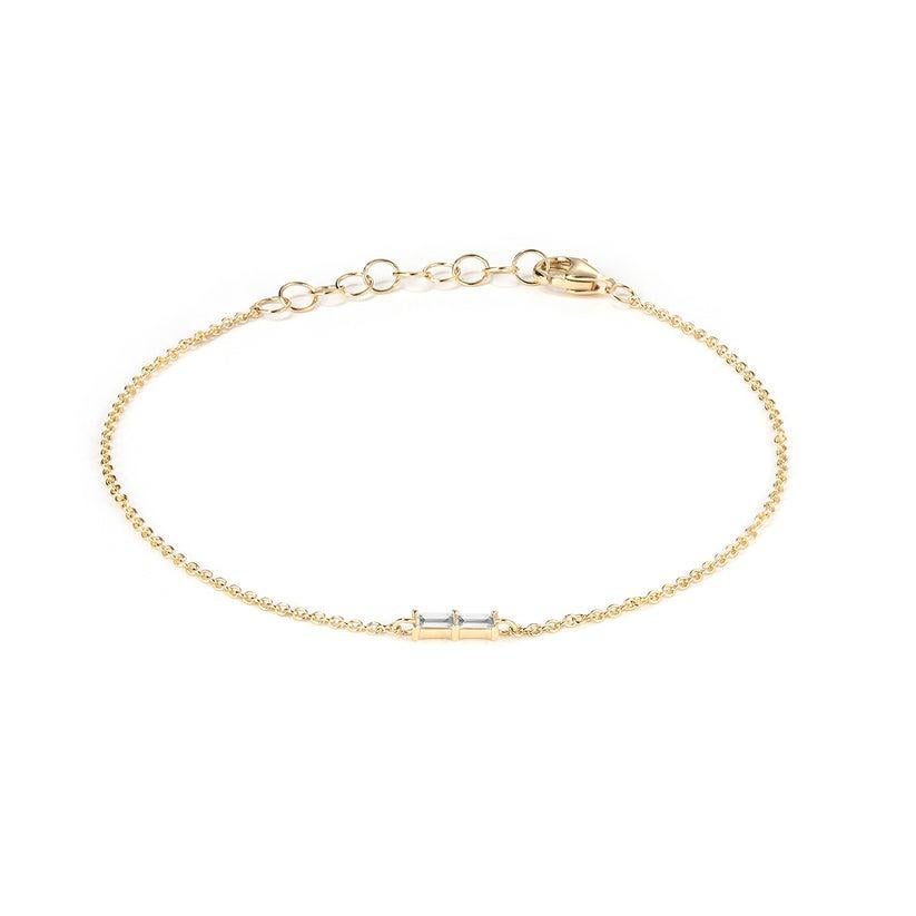 Modern Baguette Diamond 14K Gold Chain Bracelet For Sale
