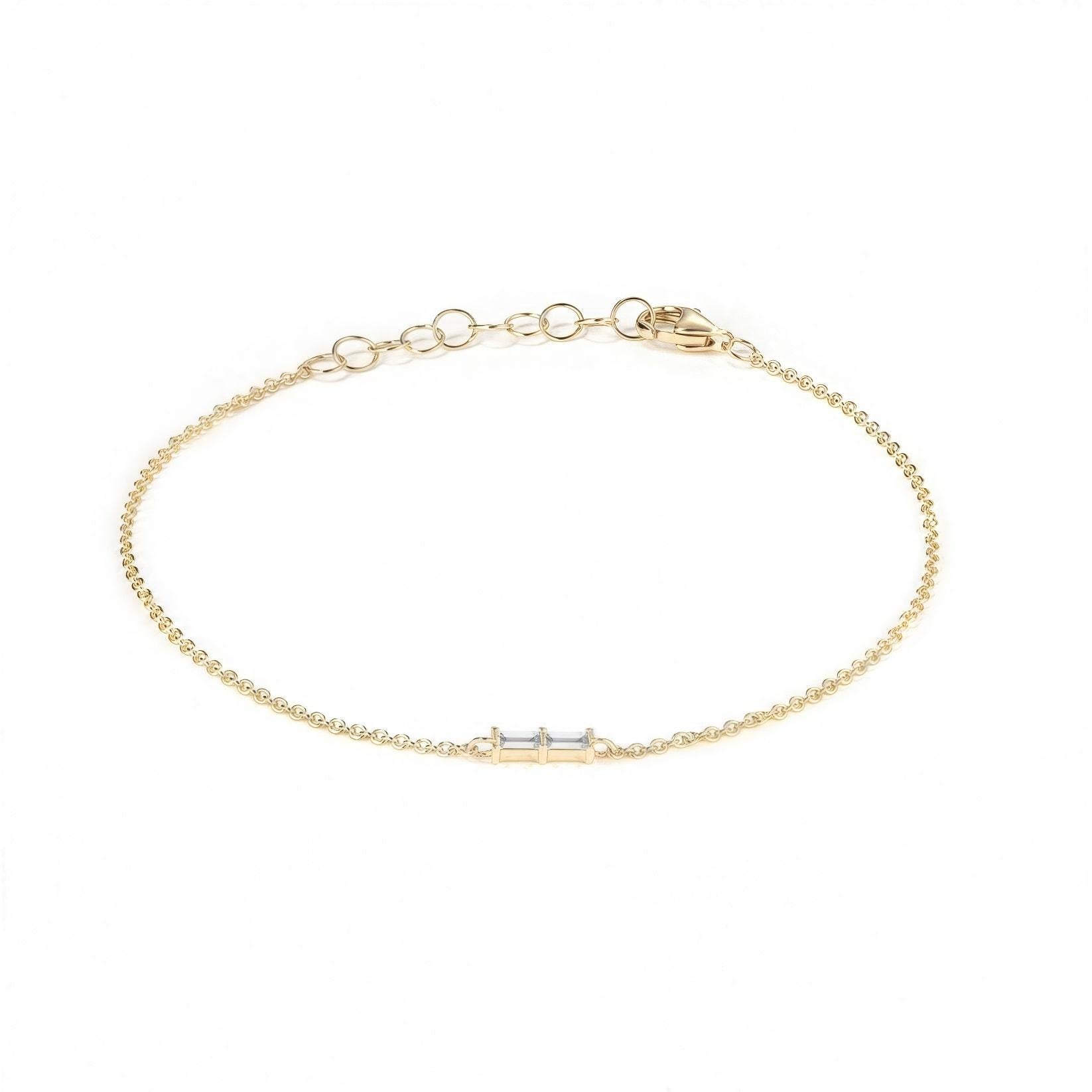 Baguette Cut Baguette Diamond 14K Gold Chain Bracelet For Sale