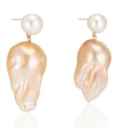14 Karat Double Bubble Golden Baroque Pearl Earrings