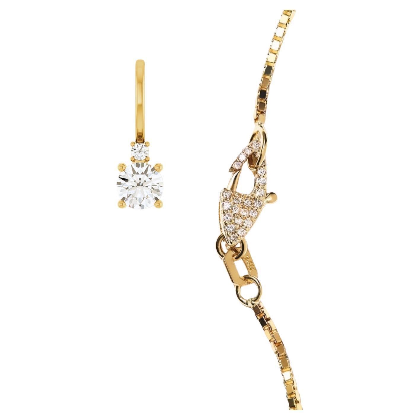14k Pendentif double diamant avec chaîne à fermoir à diamant double face personnalisée en vente