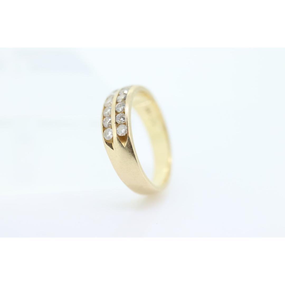 Round Cut 14k Double Row Diamond Wedding Band. Two row diamond channel ring eternity For Sale