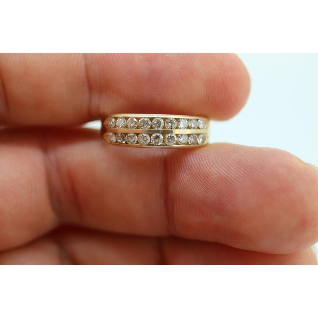 14k Double Row Diamond Wedding Band. Two row diamond channel ring eternity For Sale 1