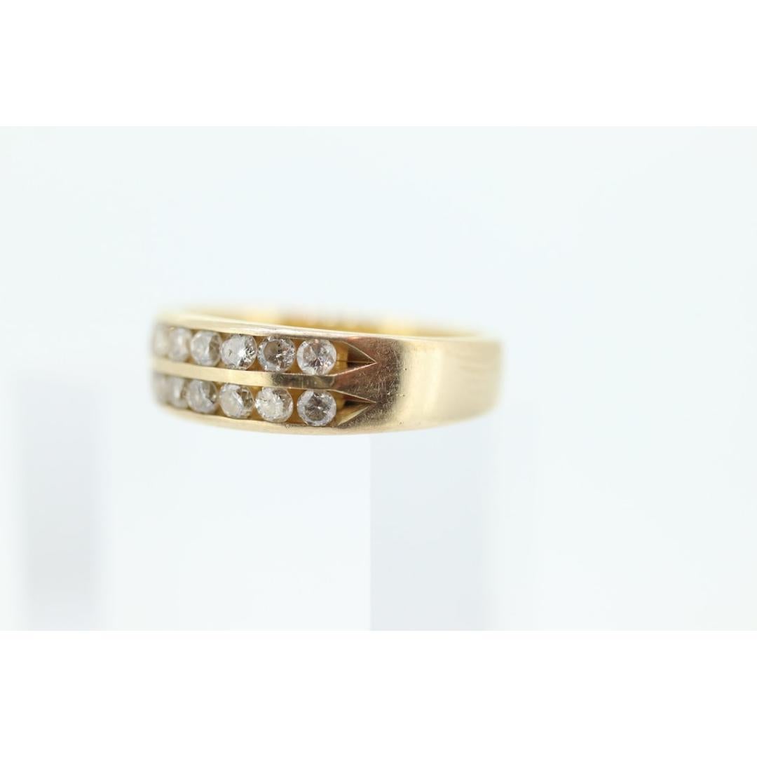 14k Double Row Diamond Wedding Band. Two row diamond channel ring eternity For Sale 2
