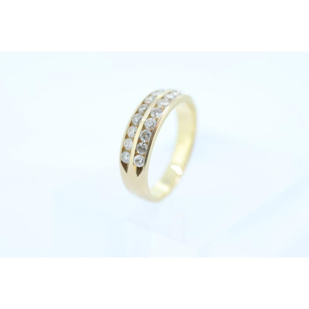 14k Double Row Diamond Wedding Band. Two row diamond channel ring eternity For Sale 3