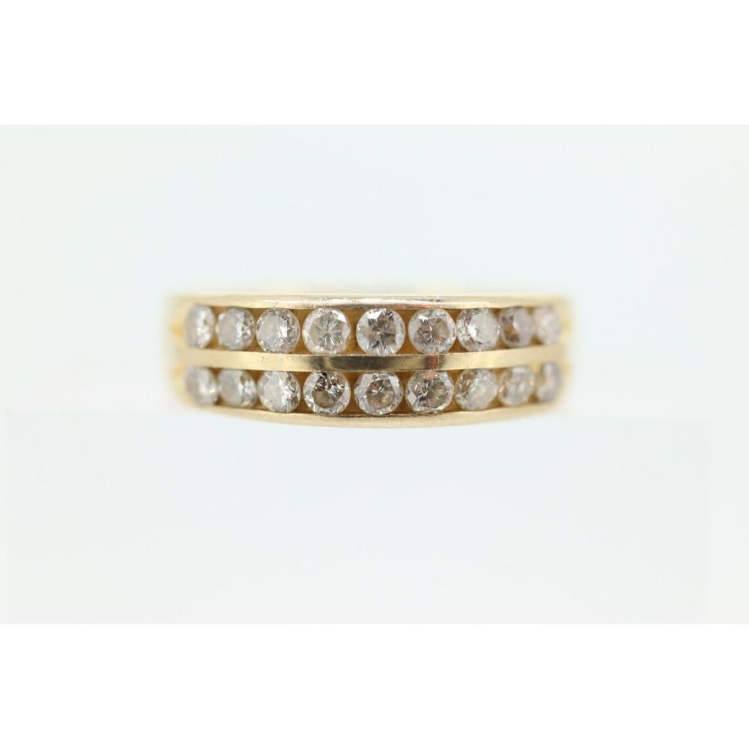 14k Double Row Diamond Wedding Band. Two row diamond channel ring eternity For Sale 4