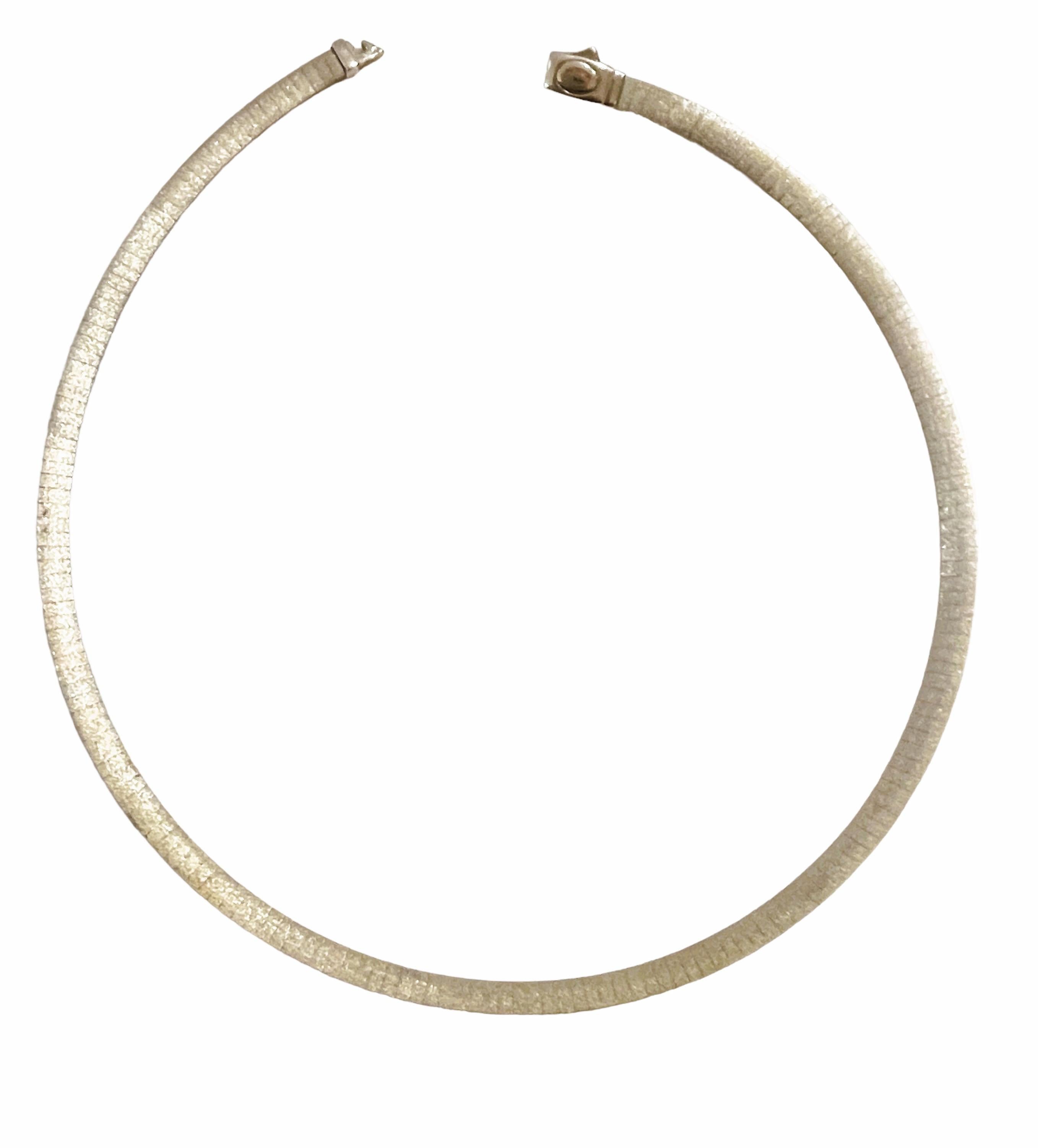 14k Double-Sided White and Yellow Gold Brushed Matte Italian Omega Necklace 4