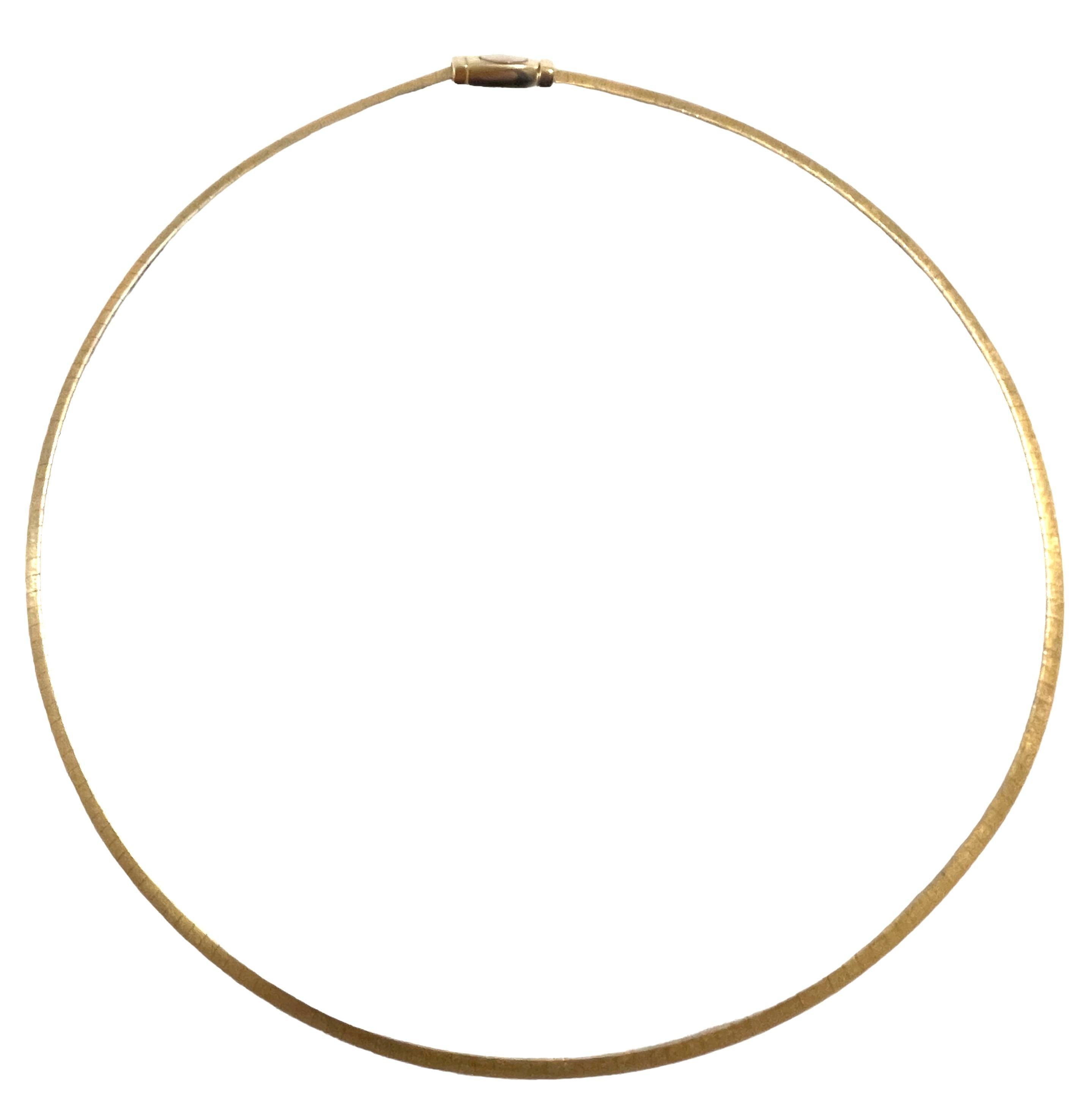 Women's 14k Double-Sided White and Yellow Gold Brushed Matte Italian Omega Necklace