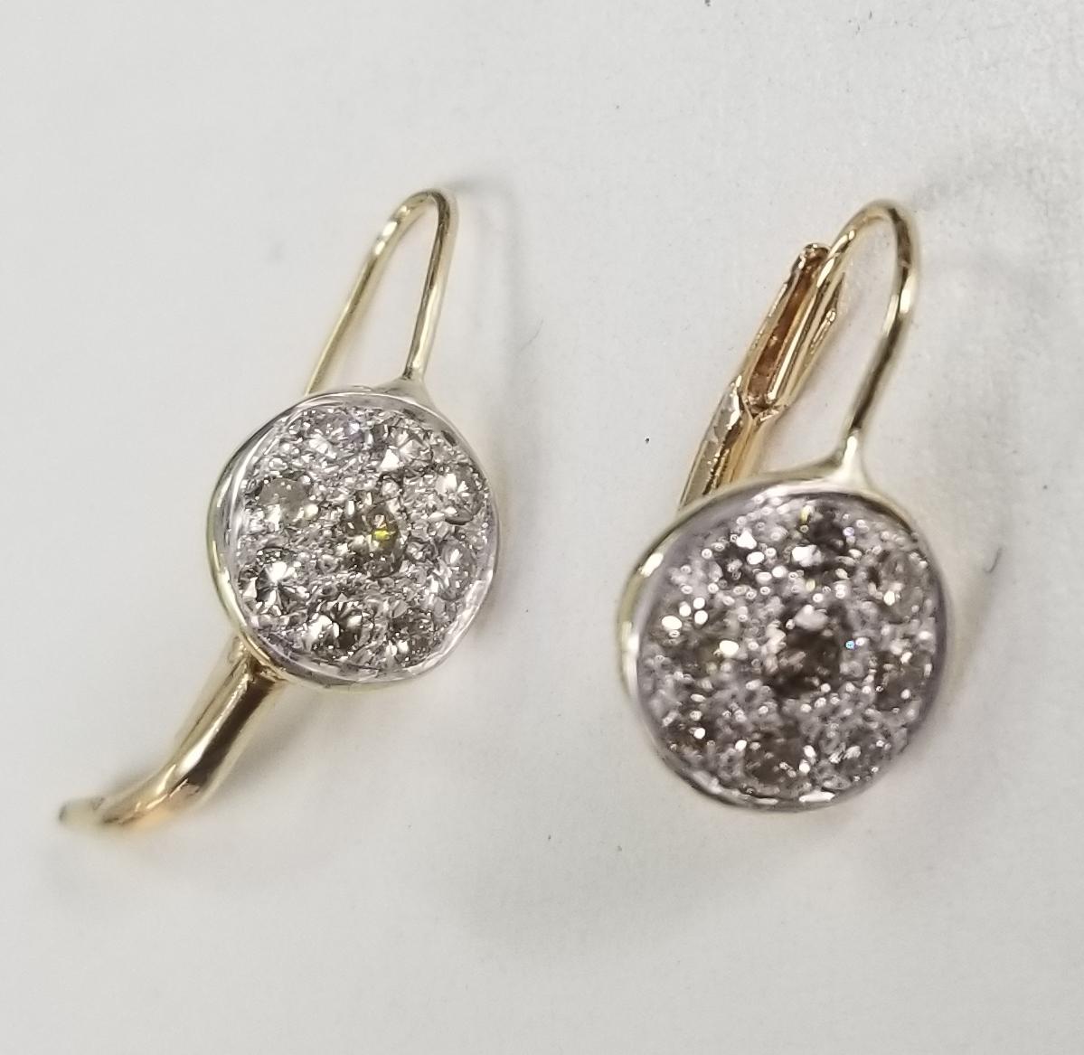 Round Cut 14 Karat Drop Diamond Cluster Earrings