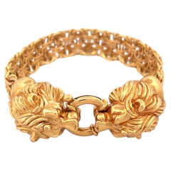 14k Dueling Lions Yellow Gold Bracelet