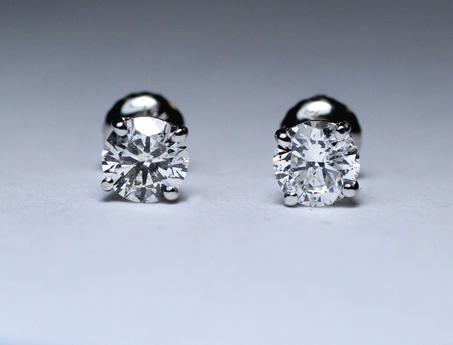 Round Cut 14 Karat EGL Certified Diamond stud earrings 1.15 Carat