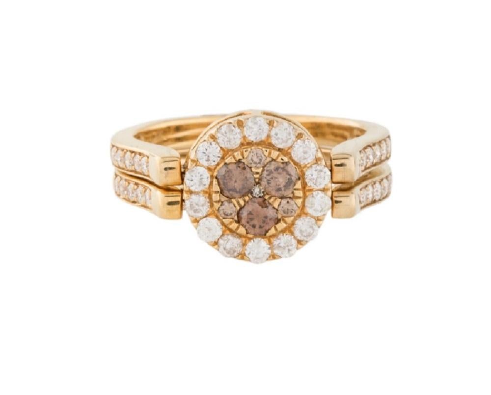 Women's 14k Elegant Blue/Brown Diamond Yellow Gold Reversible Ring For Sale