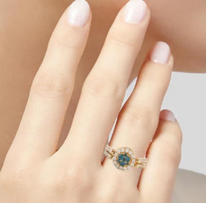 14k Elegant Blue/Brown Diamond Yellow Gold Reversible Ring For Sale 1