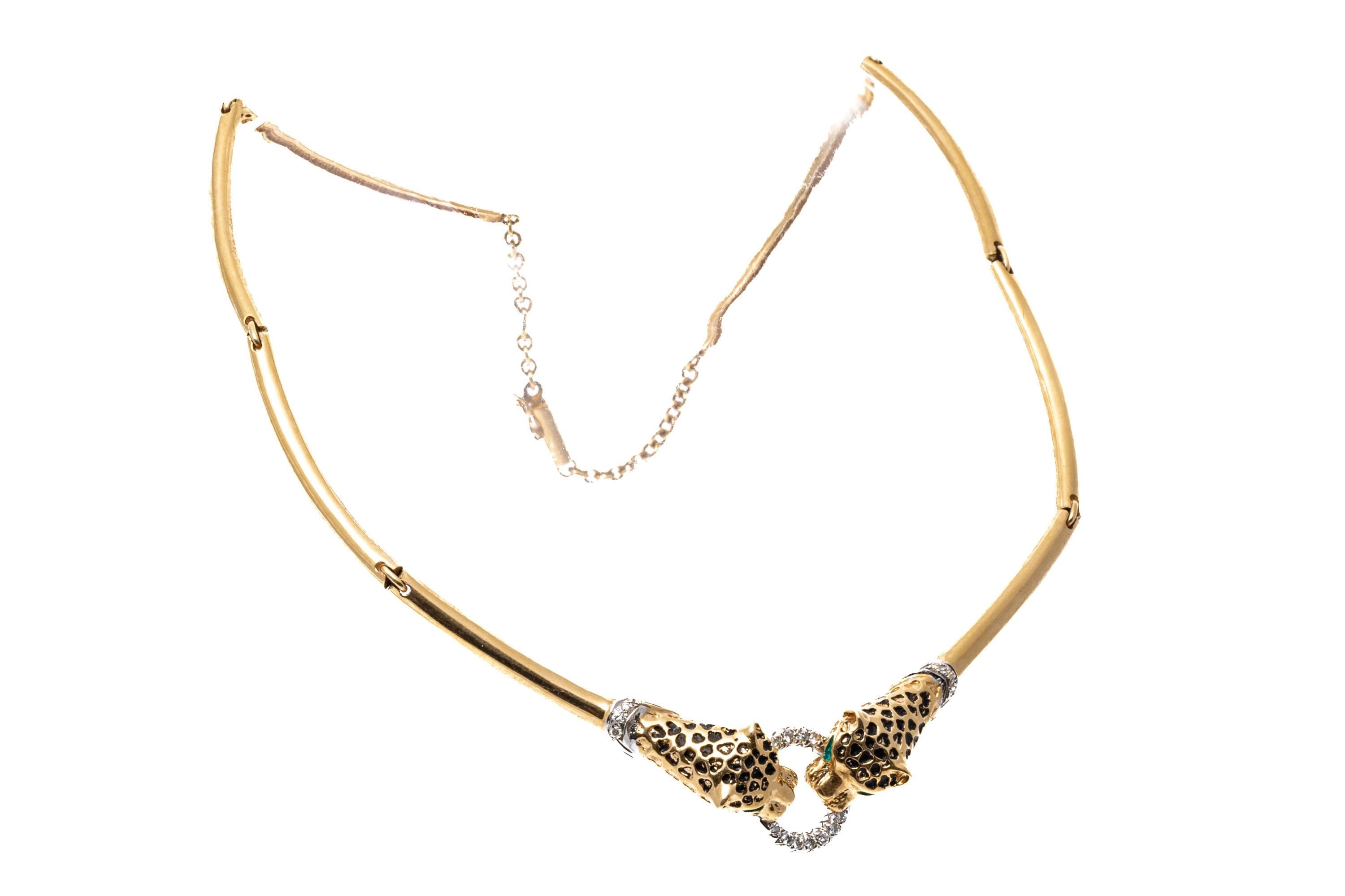 Collier à maillons allongés et panthère en 14 carats avec accents de diamants 5