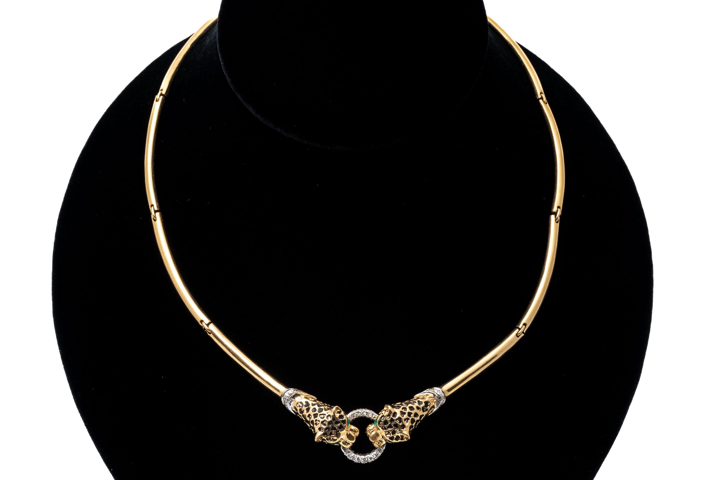 Collier à maillons allongés et panthère en 14 carats avec accents de diamants 2