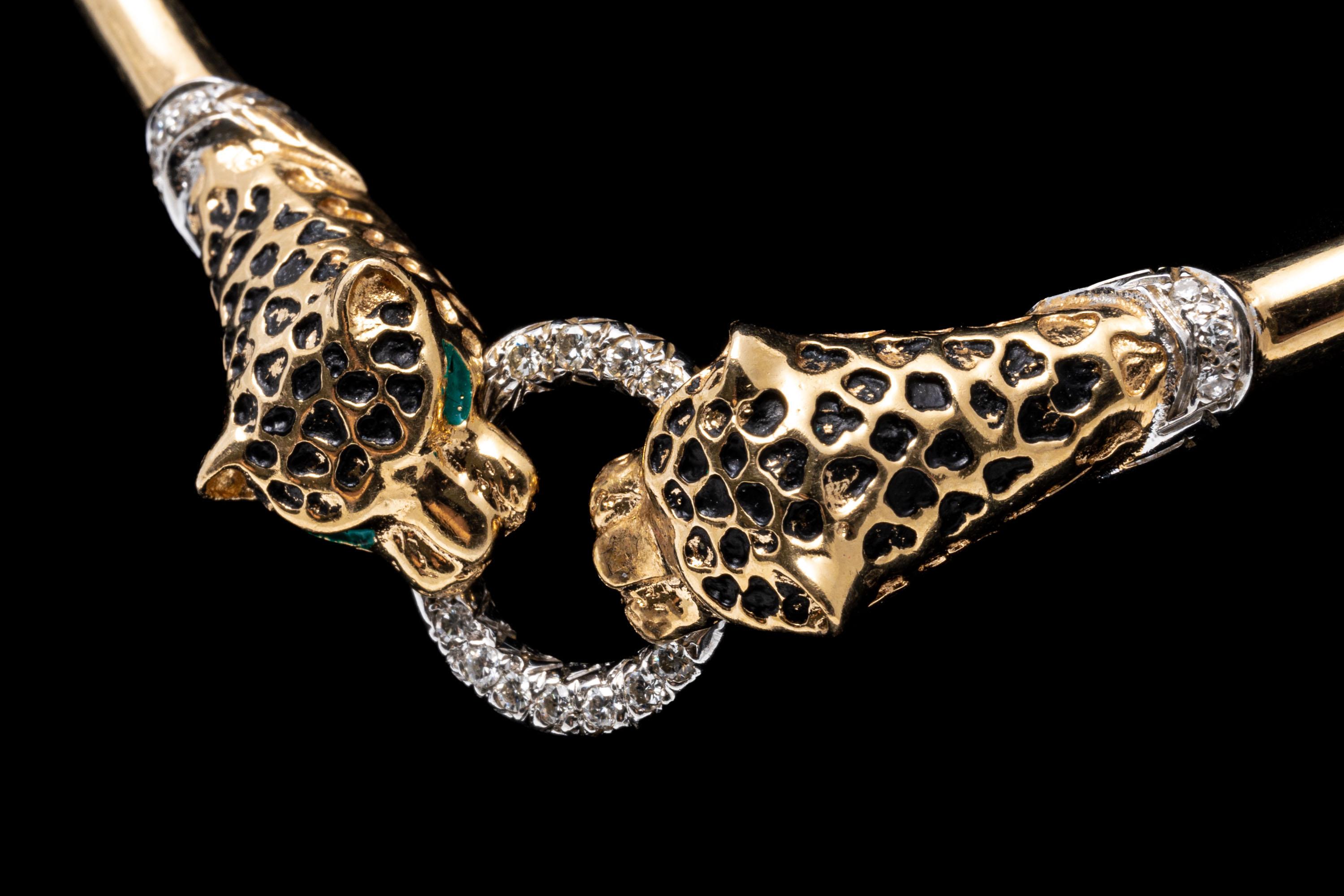 Collier à maillons allongés et panthère en 14 carats avec accents de diamants 3