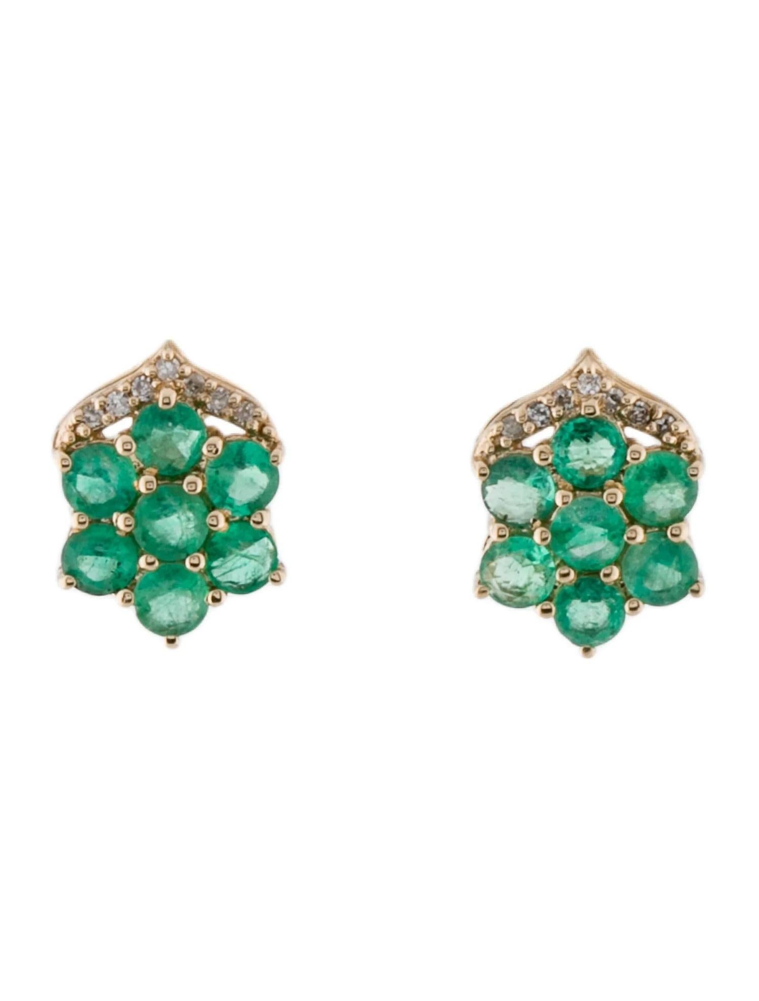 Emerald Cut 14K Emerald and Diamond Drop Earrings, 1.41ctw Round Brilliant Emerald For Sale