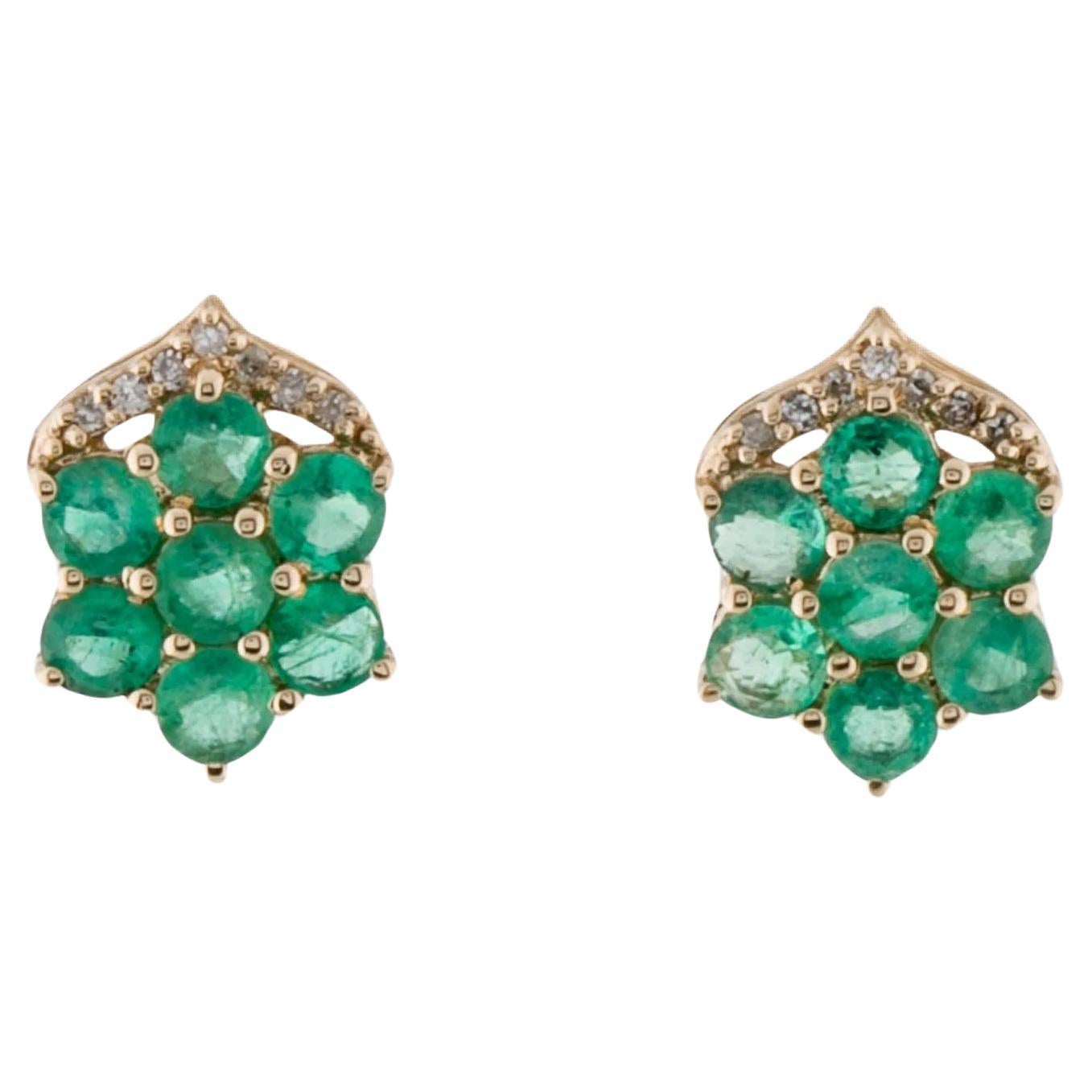 14K Emerald and Diamond Drop Earrings, 1.41ctw Round Brilliant Emerald For Sale