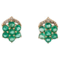 14K Emerald and Diamond Drop Earrings, 1.41ctw Round Brilliant Emerald