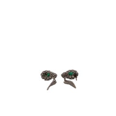 14K Emerald and Diamond Flower Earrings With Diamond
