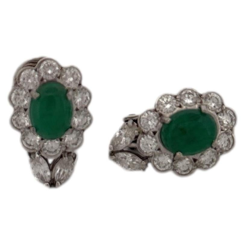 Pendientes de 14K con forma de flor, esmeraldas y diamantes