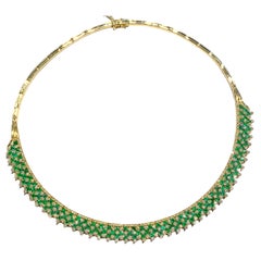 14k Emerald and Diamond Pave Choker Necklace 7.50 Ctw F-G