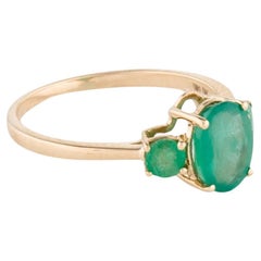 14K Emerald Cocktail Ring 1.18ctw Green Gemstone Yellow Gold Size 6.75 - Luxury