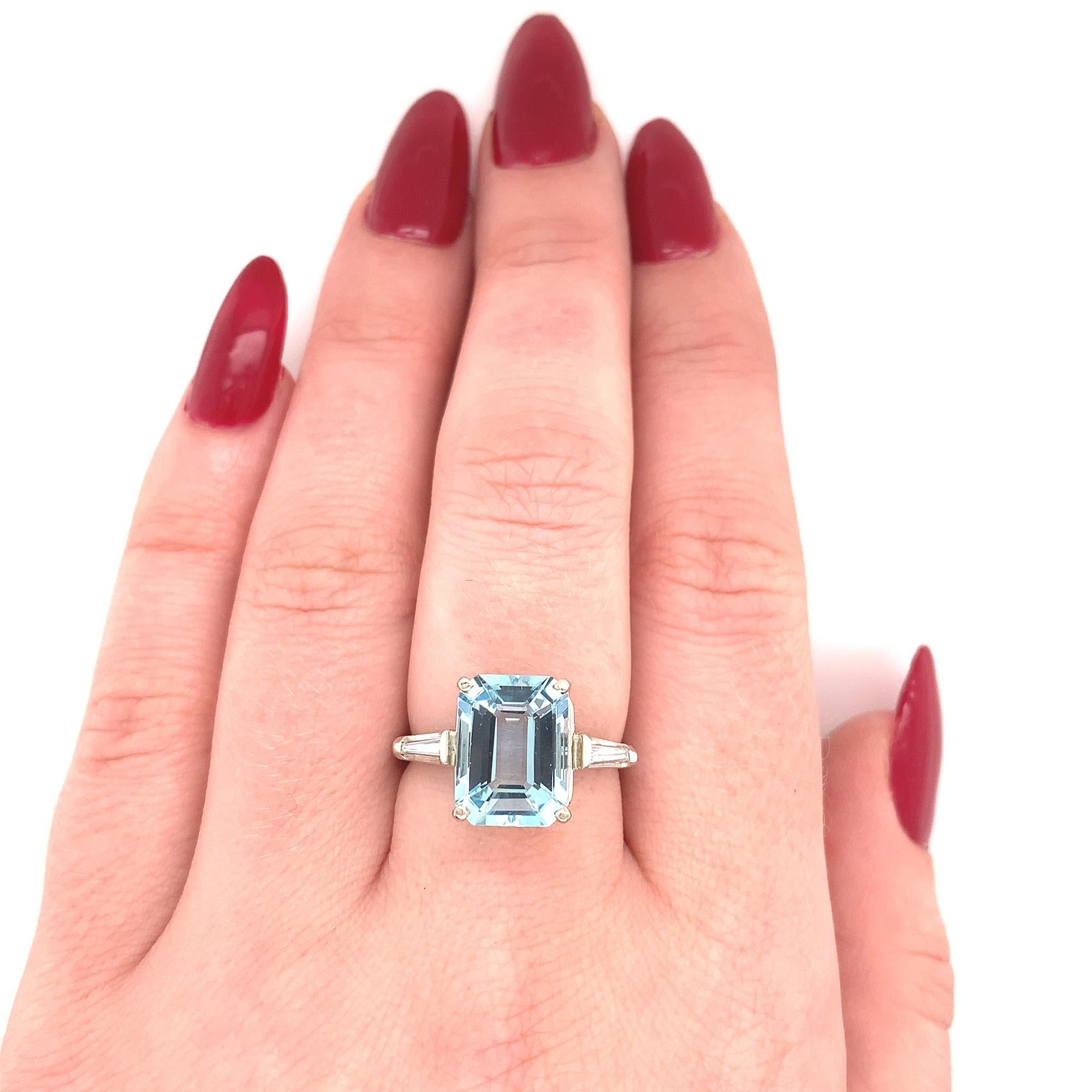 14K Emerald Cut 4.51ct Aquamarine Ring 2