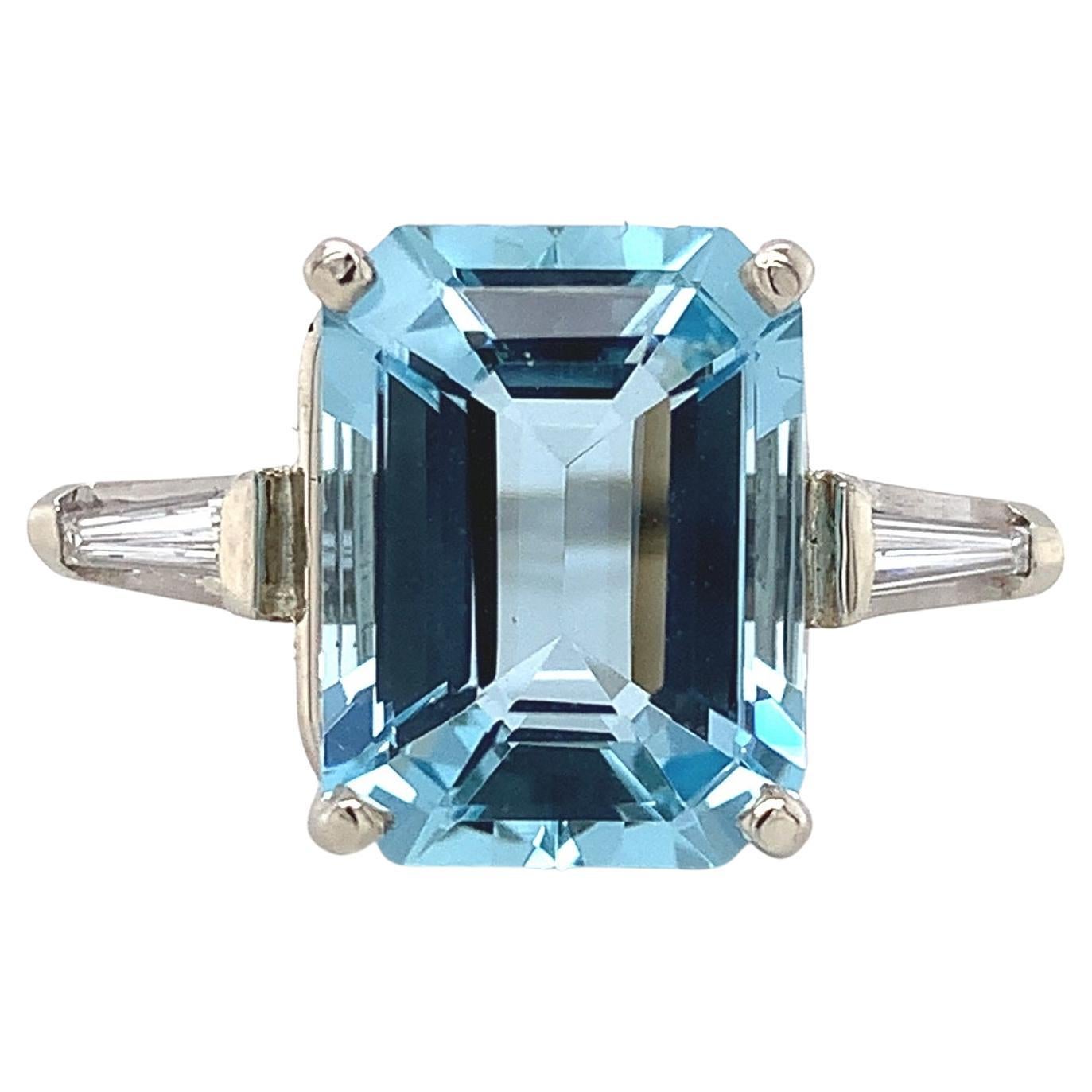 14K Emerald Cut 4.51ct Aquamarine Ring