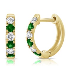 14K Emerald & Diamond Alternating Huggie Earrings