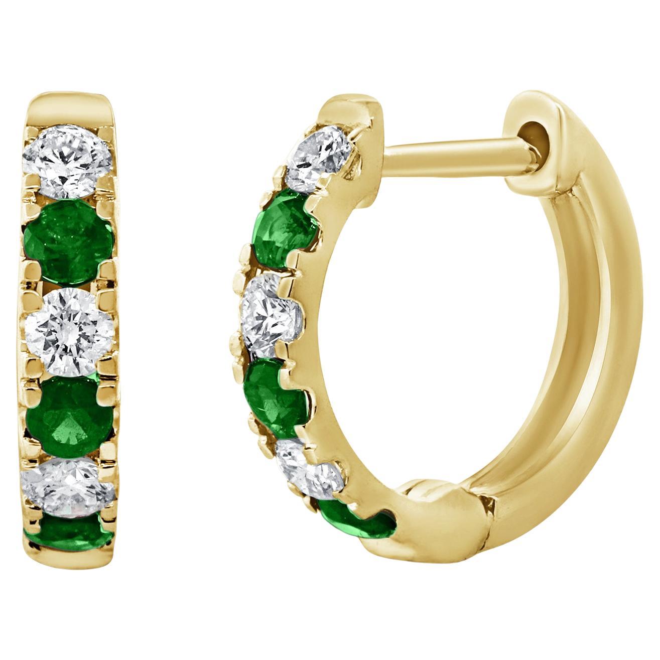 14K Emerald & Diamond Alternating Huggie Earrings