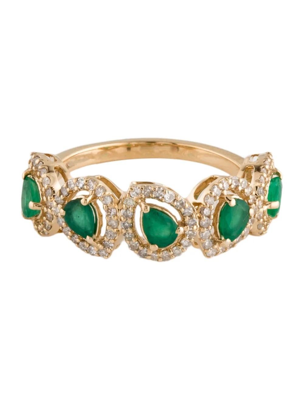 Pear Cut 14K Emerald & Diamond Band Ring, Size 6.75: Elegant Green Gemstones, Luxury For Sale