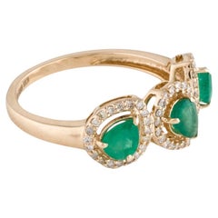 14K Emerald Diamond Band Ring Size 7, Vintage Style Green Gemstone, Fine Jewelry