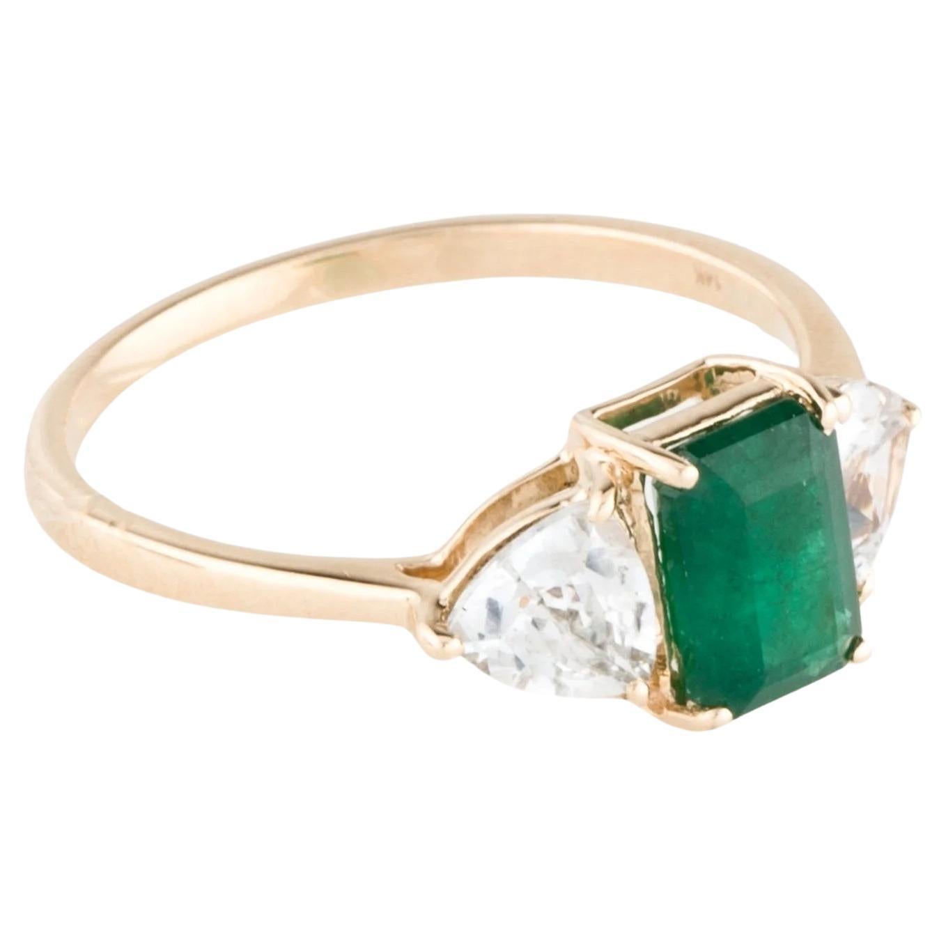 14K Emerald & Diamond Cocktail Ring  0.97ct Emerald Cut Emerald  1.01ct Modifi For Sale