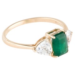 14K Emerald & Diamond Cocktail Ring  0.97ct Emerald Cut Emerald  1.01ct Modifi
