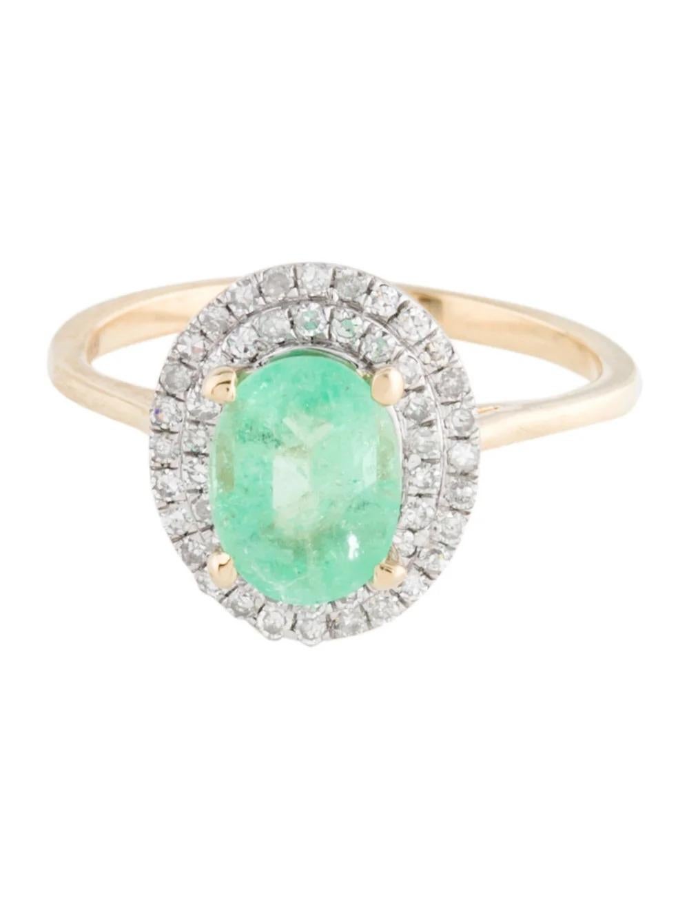 Oval Cut 14K Emerald & Diamond Cocktail Ring 1.51ctw, Size 6.5 - Statement Jewelry For Sale