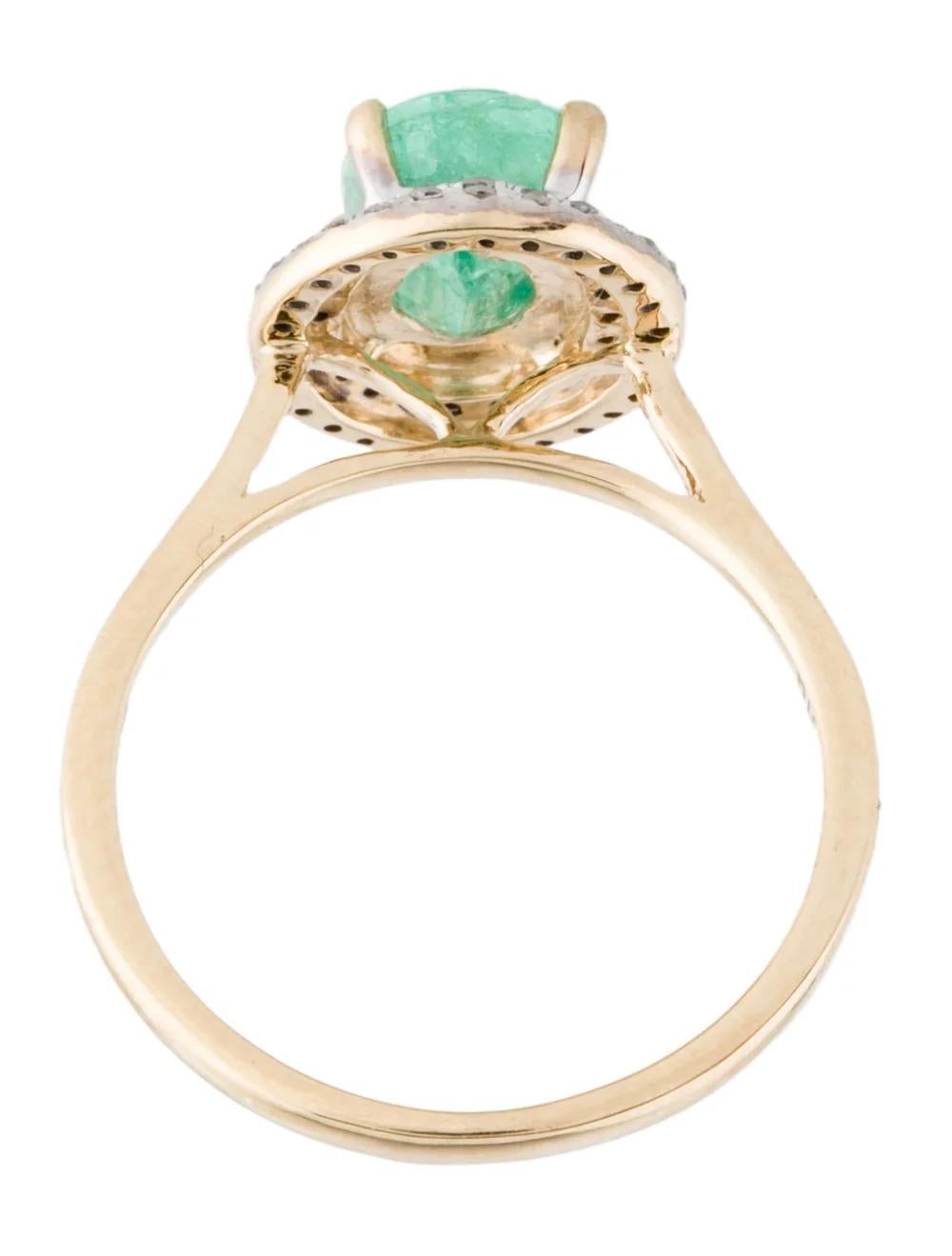 Women's 14K Emerald & Diamond Cocktail Ring 1.51ctw, Size 6.5 - Statement Jewelry For Sale